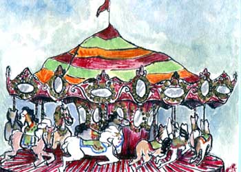 "Tiny Carousel" by Rebecca Kautz, Sun Prairie WI - Watercolor & Ink